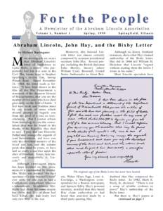 For the People A Newsletter of the Abraham Lincoln Association Volume 1, Number 1 Spring, 1999