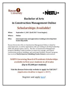 Bachelor of Arts in Construction Management Online Scholarships Available! When:
