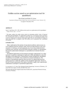 Computers and Electronics in Agriculture, Elsevier Science Publishers B.V., Amsterdam Golden section search as an optimization tool for speadsheets David Jones and Robert D. Grisso