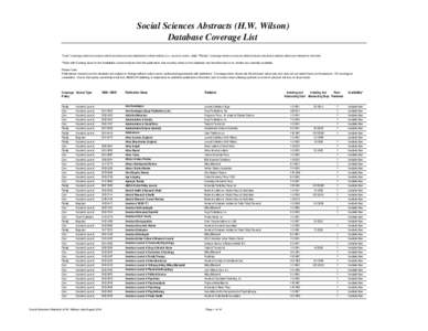 Social Sciences Abstracts (H.W. Wilson) Database Coverage List 