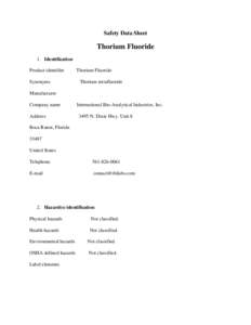 Safety Data Sheet  Thorium Fluoride 1. Identification Product identifier Synonyms
