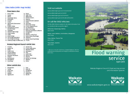 Sites index (refer map inside)  www.waikatoregion.govt.nz/riversandrainfall Flood alarm sites 1	 Poutu Intake