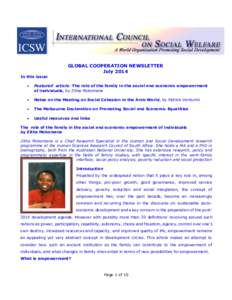 GLOBAL COOPERATION NEWSLETTER July 2014 In this issue:   Featured article: The role of the family in the social and economic empowerment