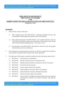 FIRE SERVICES DEPARTMENT FIRE SAFETY STANDARDS FOR BARBECUE/HOT POT RESTAURANTS WITH LOW FIRE POTENTIAL (Explanatory Notes)