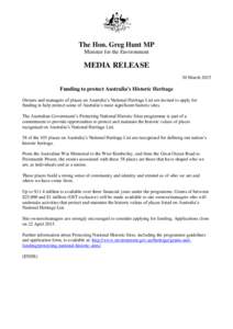 Funding to protect Australia’s Historic Heritage - media release 30 March 2015