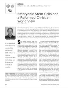Article Embryonic Stem Cells and a Reformed Christian World View Embryonic Stem Cells and a Reformed Christian World View