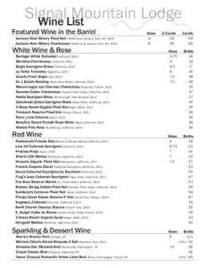 Signal Mountain Lodge Wine List  Featured