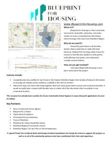 www.BlueprintforHousing.com What is it? Blueprint for Housing is a free community resource for nonprofits, advocates, and policy makers to access comprehensive information about housing in the nine-town Windham Region.