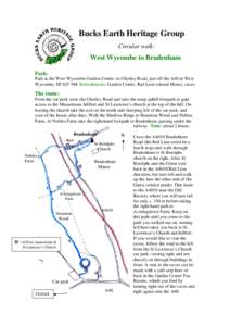 Bucks Earth Heritage Group Circular walk: West Wycombe to Bradenham Park: Park at the West Wycombe Garden Centre, in Chorley Road, just off the A40 in West