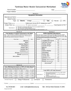 Tankless Water Heater Calculation Worksheet Permit Number Date  Project Address