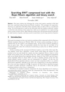 Searching BWT compressed text with the Boyer-Moore algorithm and binary search Tim Bell1 Matt Powell1