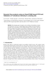 ITM Web of Conferences 2, DOI: itmconf  C Owned by the authors, published by EDP Sciences, 2014  Dynamic flow analysis using an OpenFOAM based CFD tool: