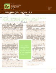 August 2008 volume 12 number 1 language legacies Native voices endowment: a lewis & clark