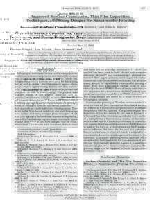Langmuir 2004, 20, Improved Surface Chemistries, Thin Film Deposition Techniques, and Stamp Designs for Nanotransfer Printing