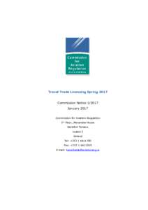 Travel Trade Licensing SpringCommission NoticeJanuary 2017 Commission for Aviation Regulation 3rd Floor, Alexandra House