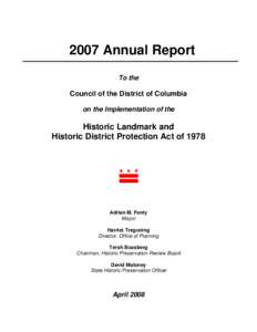 2007 Annual Report To the Council of the District of Columbia on the Implementation of the