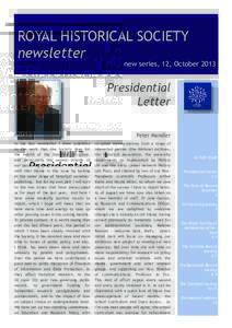 ROYAL HISTORICAL SOCIETY newsletter new series, 12, OctoberPresidential