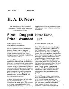 Vol. t No. 41  August 1997 H. A. D. News The Newsletter of the Historical