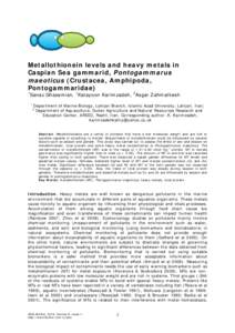 Metallothionein levels and heavy metals in Caspian Sea gammarid, Pontogammarus maeoticus (Crustacea, Amphipoda, Pontogammaridae) 1