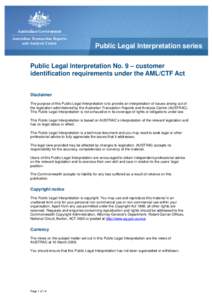 Australian Government Australian Transaction Reports and Analysis Centre Public Legal Interpretation series