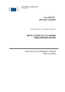 EUROPEAN COMMISSION DG Competition Case M.8124 – Microsoft / LinkedIn