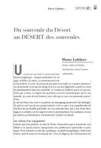 Pierre Lefèbvre  CONTROVERSES Du souvenir du Désert au DÉSERT des souvenirs
