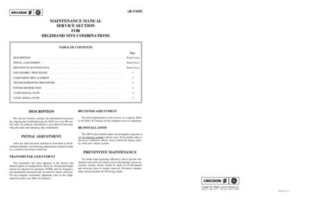 LBI-31926C  MAINTENANCE MANUAL SERVICE SECTION FOR HIGHBAND MVS COMBINATIONS