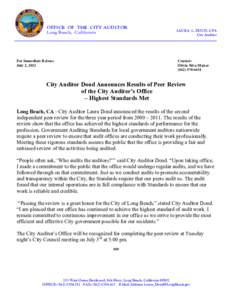 OFFICE OF THE CITY AUDITOR Long Beach, California For Immediate Release July 2, 2012