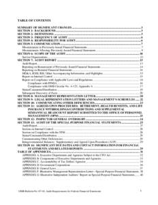 TABLE OF CONTENTS SUMMARY OF SIGNIFICANT CHANGES ................................................................................................. 1 SECTION 1: BACKGROUND..................................................