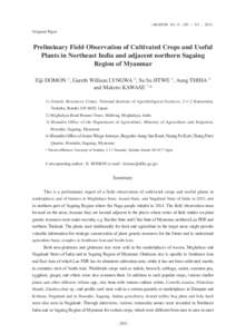 〔AREIPGR Vol. 31 : 295 ～ 315 ，2015〕  Original Paper Preliminary Field Observation of Cultivated Crops and Useful Plants in Northeast India and adjacent northern Sagaing
