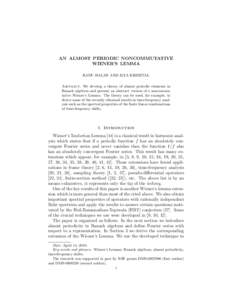 AN ALMOST PERIODIC NONCOMMUTATIVE WIENER’S LEMMA RADU BALAN AND ILYA KRISHTAL Abstract. We develop a theory of almost periodic elements in Banach algebras and present an abstract version of a noncommutative Wiener’s 