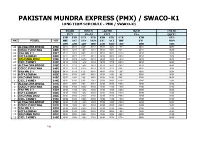 PAKISTAN MUNDRA EXPRESS (PMX) / SWACO-K1 LONG TERM SCHEDULE - PMX / SWACO-K1 WK 42 43
