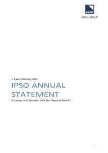 MEDIA GROUP  H Bauer Publishing (HBP) IPSO ANNUAL STATEMENT