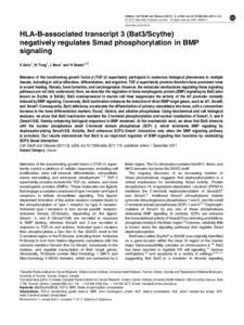 HLA-B-associated transcript 3 (Bat3&sol;Scythe) negatively regulates Smad phosphorylation in BMP signaling