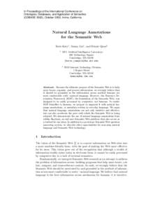 In Proceedings of the International Conference on Ontologies, Databases, and Application of Semantics (ODBASE 2002), October 2002, Irvine, California Natural Language Annotations for the Semantic Web