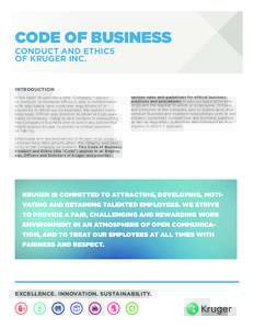 CODE OF BUSINESS CONDUCT AND ETHICS OF KRUGER INC. INTRODUCTION various rules and guidelines for ethical business