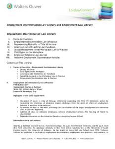LoislawConnect  Employment Discrimination Law Library and Employment Law Library Employment Discrimination Law Library I. II.