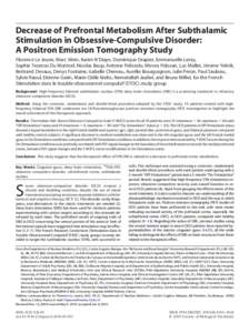 Decrease of Prefrontal Metabolism After Subthalamic Stimulation in Obsessive-Compulsive Disorder: A Positron Emission Tomography Study