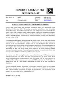 RESERVE BANK OF FIJI PRESS RELEASE Press Release No. : [removed]