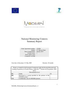National Monitoring Contexts Summary Report Grant Agreement number: Author: Date of preparation: