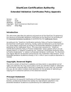 StartCom Certification Authority Extended Validation Certificates Policy Appendix Version: Status: Updated:
