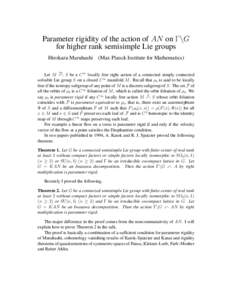 Parameter rigidity of the action of AN on Γ\G for higher rank semisimple Lie groups Hirokazu Maruhashi (Max Planck Institute for Mathematics)