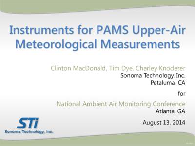 Instruments for PAMS Upper-Air Meteorological Measurements Clinton MacDonald, Tim Dye, Charley Knoderer Sonoma Technology, Inc. Petaluma, CA