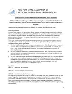 NEW YORK STATE ASSOCIATION OF METROPOLITAN PLANNING ORGANIZATIONS COMMENTS ON NOTICE OF PROPOSED RULEMAKING: FHWA “National Performance Management Measures; Assessing Pavement Condition for the National Highw