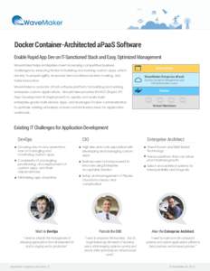 WaveMaker  Docker Container-Architected aPaaS Software Enable Rapid App Dev on IT-Sanctioned Stack and Easy, Optimized Management WaveMaker helps enterprises meet increasing competitive business challenges by reducing fr