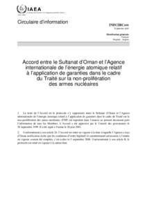 INFCIRC[removed]Agreement between the Sultanate of Oman and the International Atomic Energy Agency for the Application of Safeguards in Connection with the Treaty on the Non-Proliferation of Nuclear Weapons - French