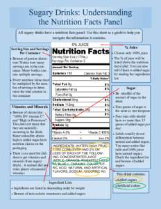 Sugary Drinks: Understanding the Nutrition Facts Panel All sugary drinks have a nutrition facts panel. Use this sheet as a guide to help you navigate the information it contains. 5% JUICE Serving Size and Servings