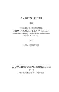 AN OPEN LETTER TO THE RIGHT HONORABLE EDWIN SAMUEL MONTAGUE