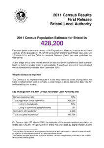 2011 Census Results First Release Bristol Local Authority