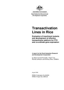 Transactivation Lines in Rice Evaluation of insertional mutants and development of effective transactivator platform for FTO and co-ordinate gene expression